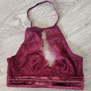 Burgundy Lace Halter Bralette